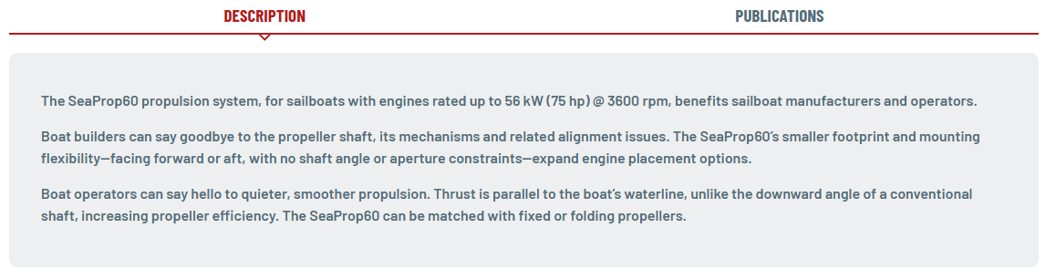 Sail Drives specifications